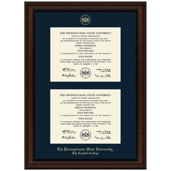 #106 Penn State The Capital College double diploma frame Lenox (Walnut)